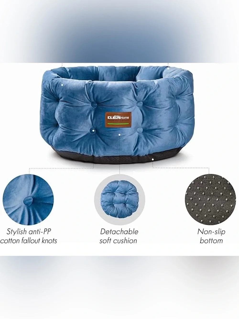 Blue Plush Calming Pet Bed for Dogs & Cats 20” Round Donut Bed